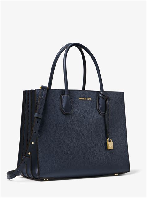 michael kors large tote mercer embossed leather tile blue|Michael Kors large mercer handbag.